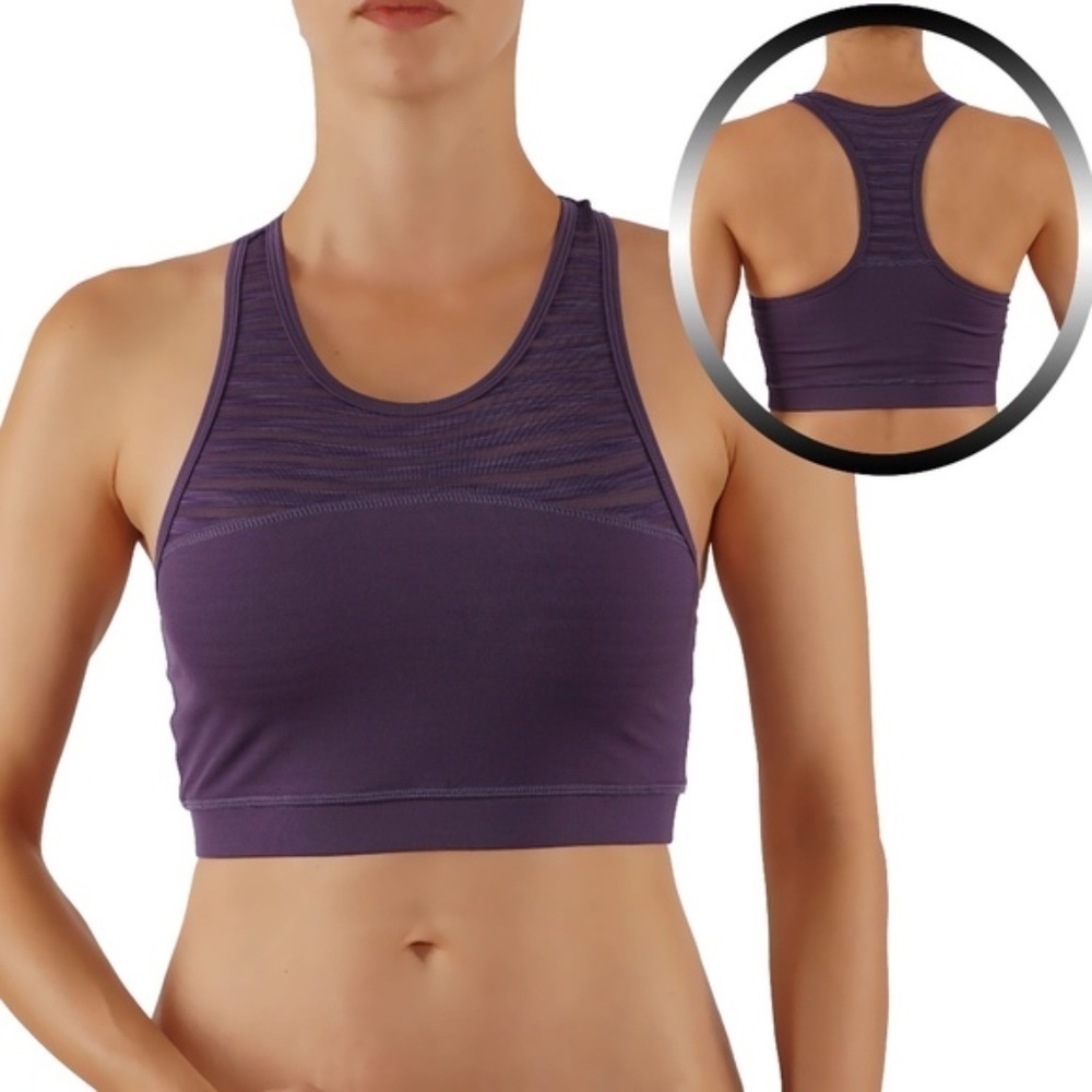 Yoga Top Burnout Mesh Sports Bra 1720 Purple Small